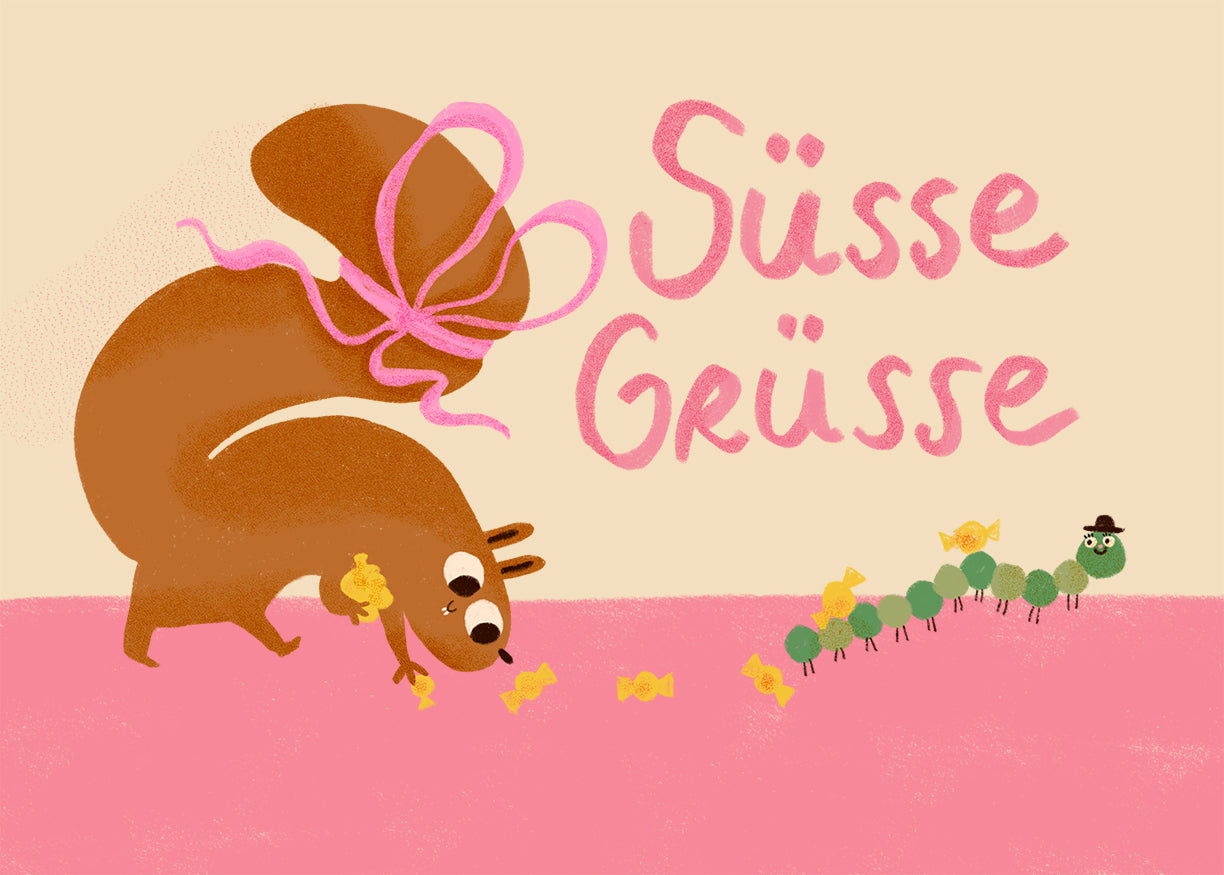 Postkarte 058 Süsse Grüsse Hörnchen