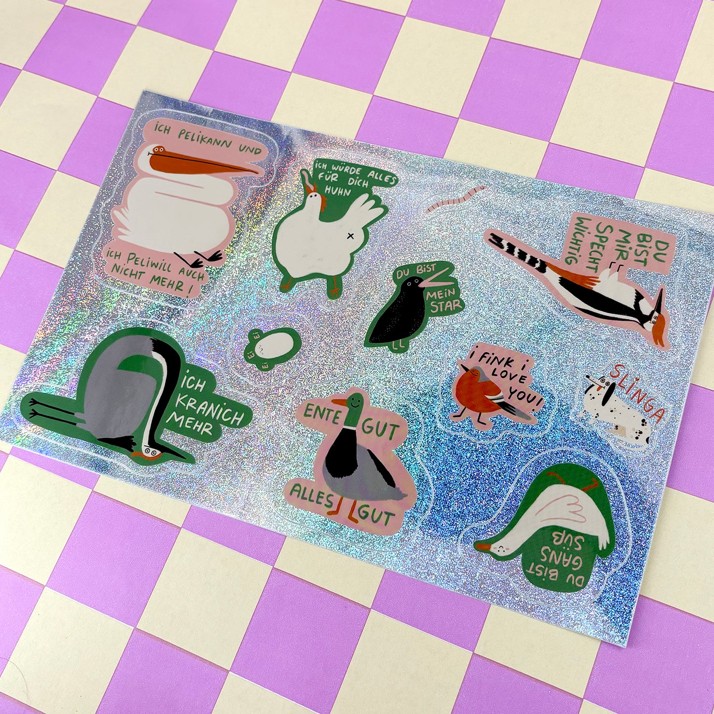 Glitzer Vögel Stickersheet