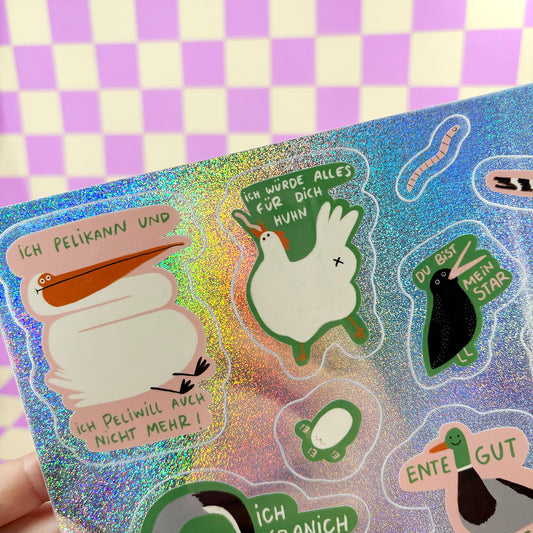 Glitzer Vögel Stickersheet