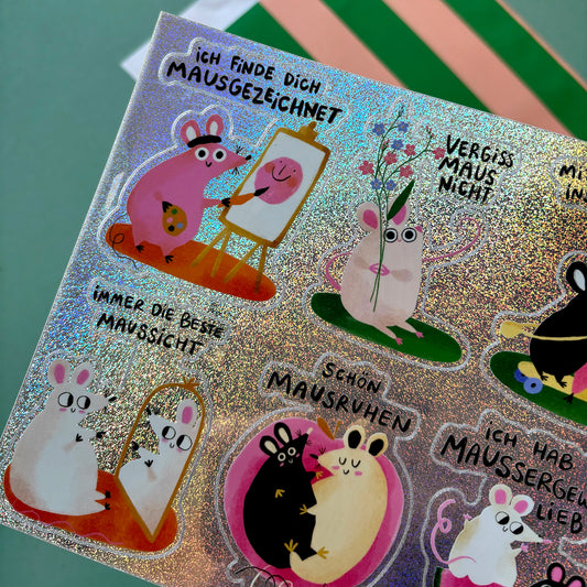 Glitzer Mäuse Stickersheet